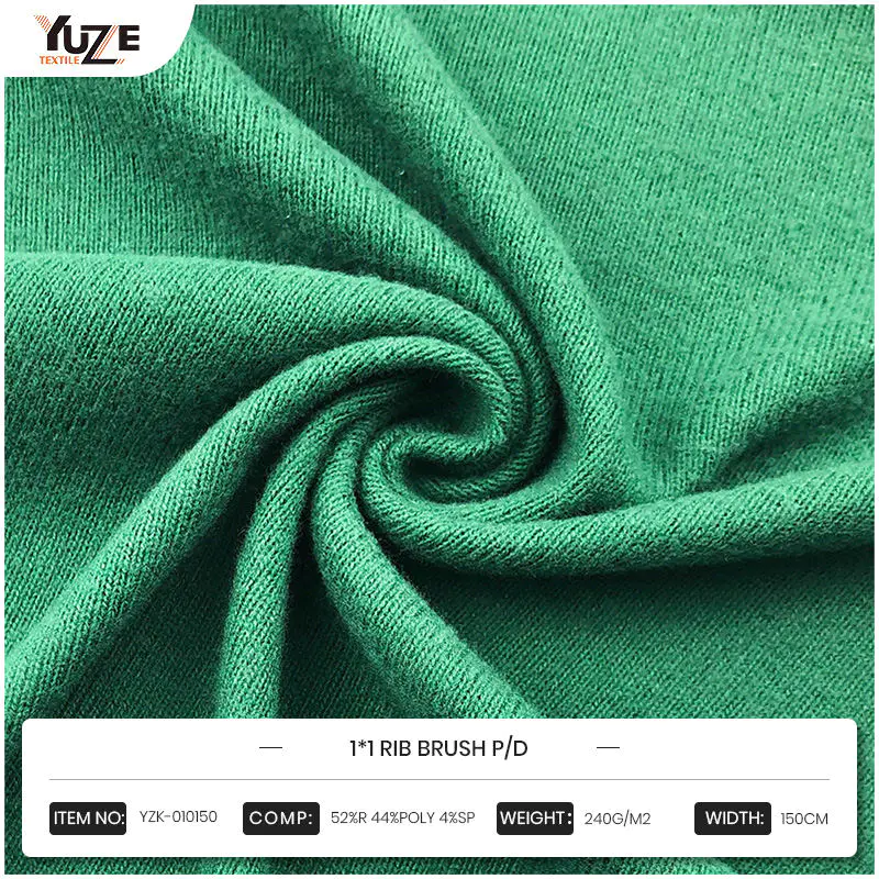 Gerecycled polyester en groen textiel: YZK-010150 1*1 ribborstel P/D-stof leidt de trend van milieubescherming